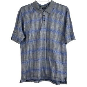 00754‎ TEHAMA Mens Double Mercerized Pima Cotton Plaid Polo Shirt XXL Blue Gray